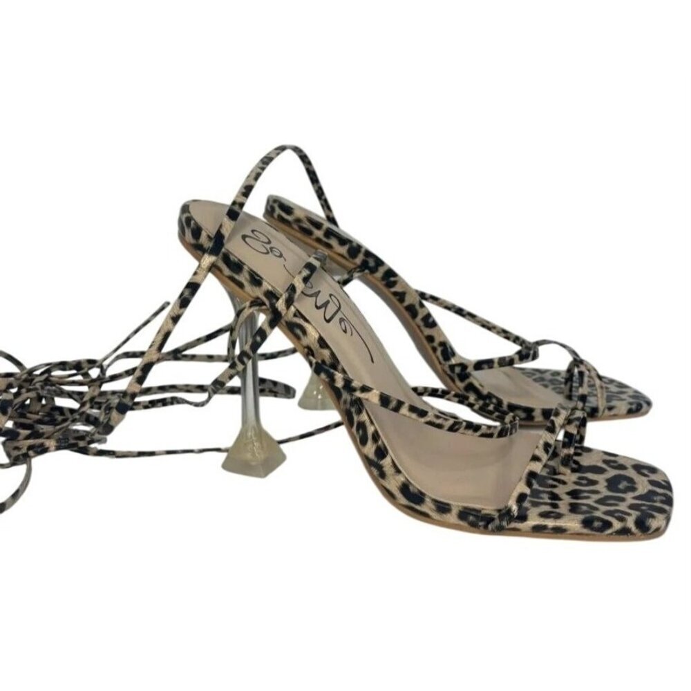 SO ME / Lace Up / Leopard Print / Heels With Clear / Stiletto Heel / Strappy